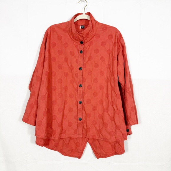 Dress To Kill Textured Cotton Split Back Tunic Lagenlook Rust Relaxed Button